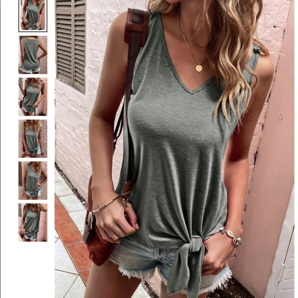 Shein Knot Hem Tank Top. Womens Color grey. Size XL